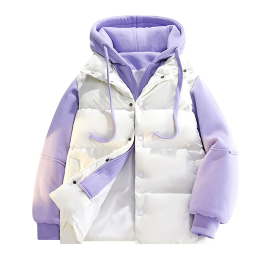 Herren Hybrid-Steppjacke mit Fleeceärmeln, Kapuze und verdecktem Druckknopfverschluss EB