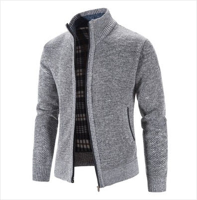 Herren lässige Strickjacke mit hohem Kragen und praktischem Reißverschluss EB