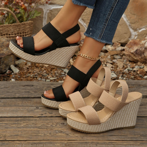 Damen Wedge-Sandalen mit elastischen Riemen und modischem Plateau EB