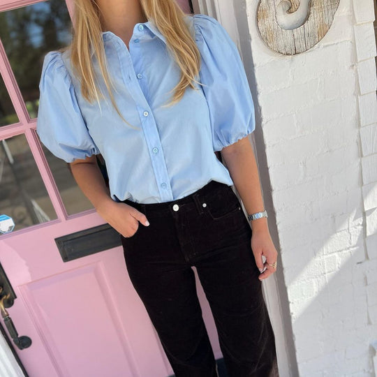 Damen Bluse mit Puffärmeln und klassischem Kragen EB