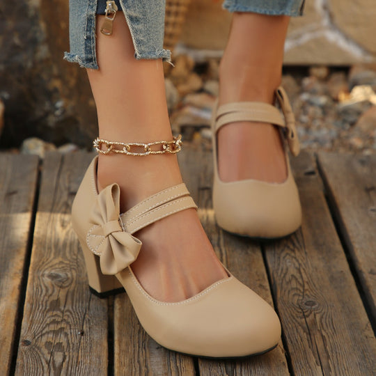 Damen Mary Jane Pumps mit modischer Schleifenapplikation und glänzender Oberfläche EB