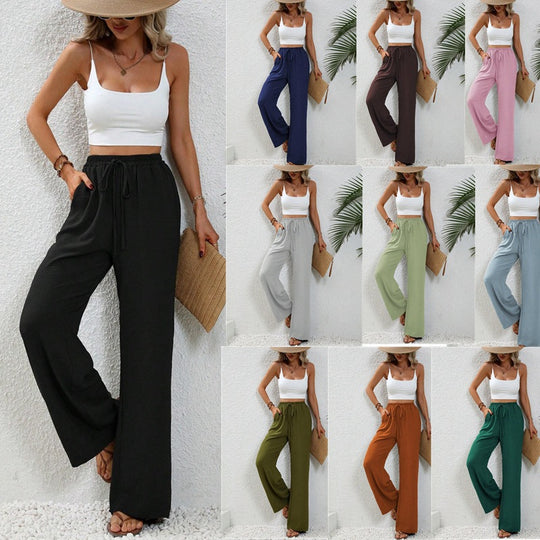 Damen Weite High-Waist Hose mit elastischem Bund und lässigem Schnitt EB