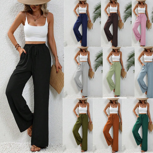 Damen Weite High-Waist Hose mit elastischem Bund und lässigem Schnitt EB