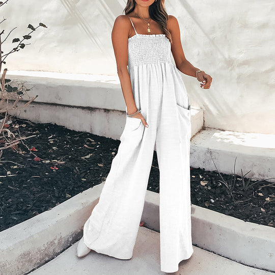Damen Weit geschnittener Jumpsuit mit elastischem Oberteil und praktischen Taschen EB