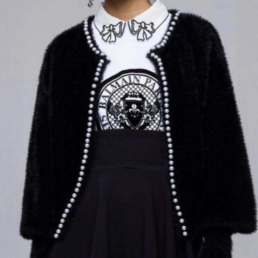 Damen Flauschiger Cardigan mit Perlknöpfen und lässigem Schnitt EB