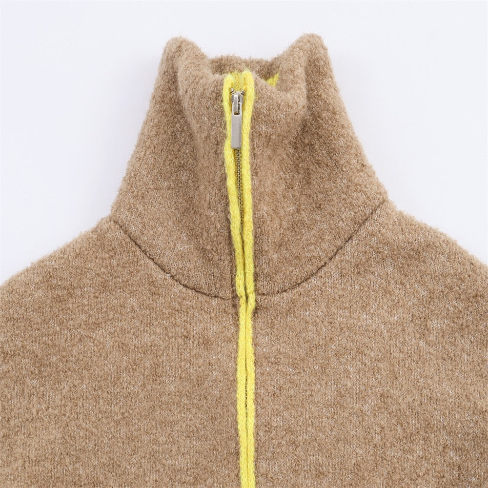 Damen nan kurze Fleecejacke mit hohem Stehkragen, durchgehendem Reißverschluss und aufgesetzten Taschen EB