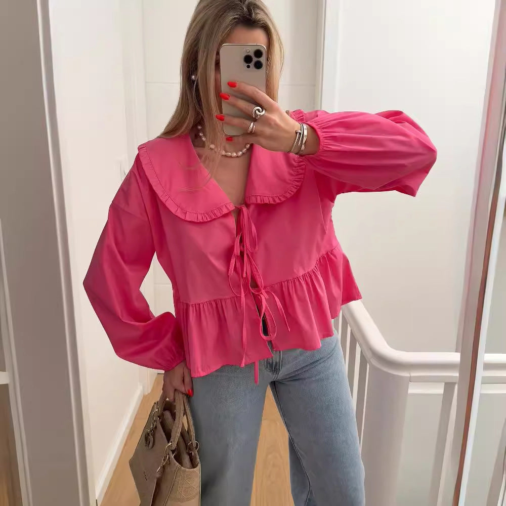 Damen verspielt geschnittene Bluse mit Rüschendetails EB