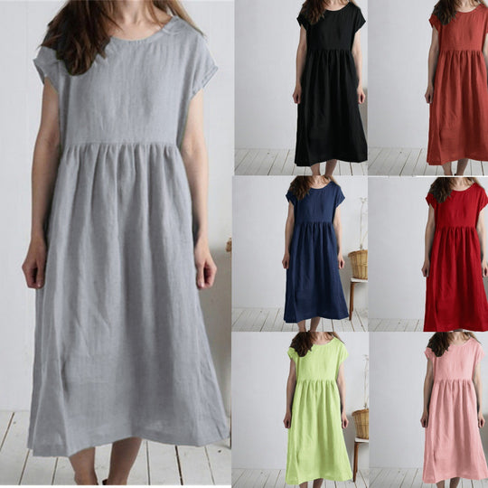 Damen Langmaxikleid aus atmungsaktivem Leinenstoff mit lockerer Passform EB