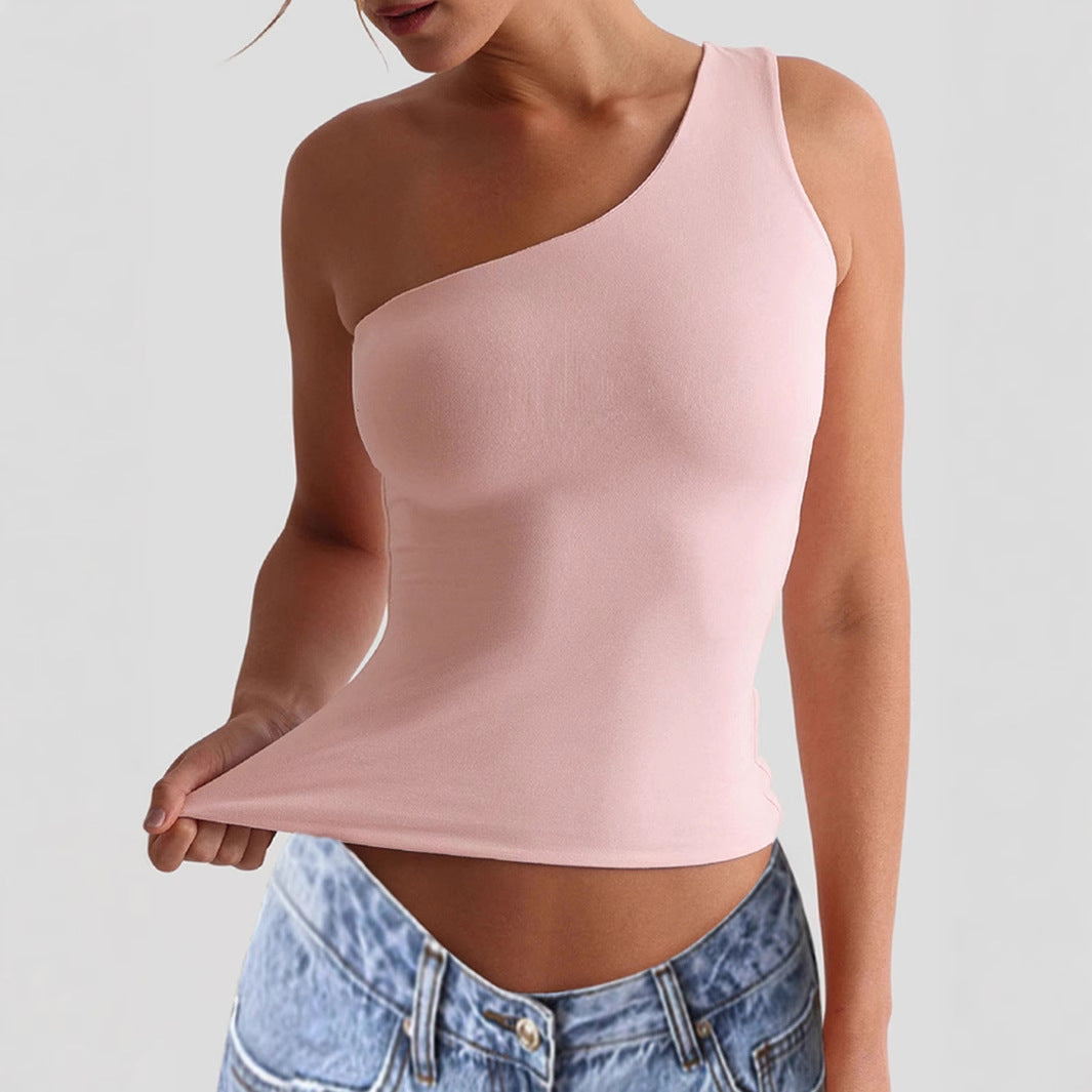 Damen asymmetrisches Trägershirt aus elastischem Material EB