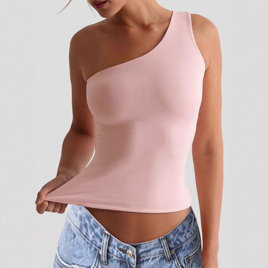Damen asymmetrisches Trägershirt aus elastischem Material EB