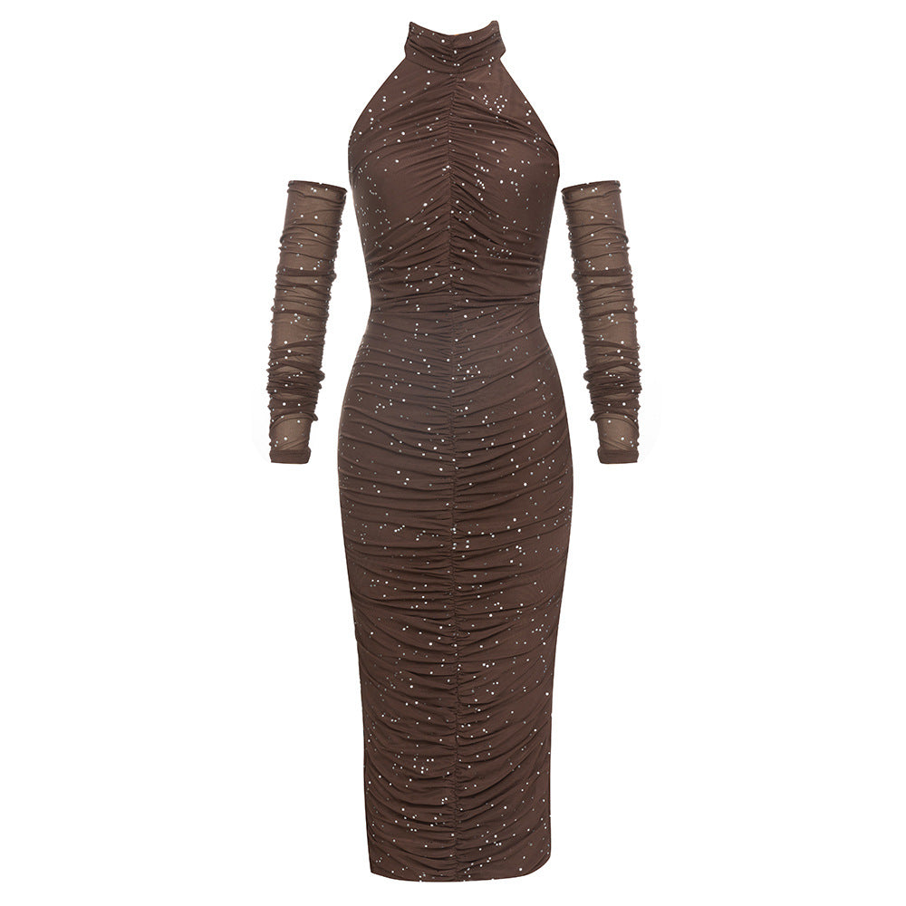 Damen Elegantes Abendkleid mit taillierter Silhouette und transparenter Ärmeldetails EB