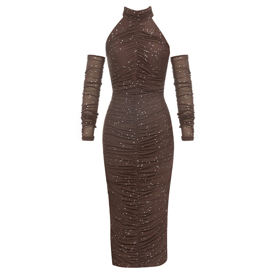 Damen Elegantes Abendkleid mit taillierter Silhouette und transparenter Ärmeldetails EB