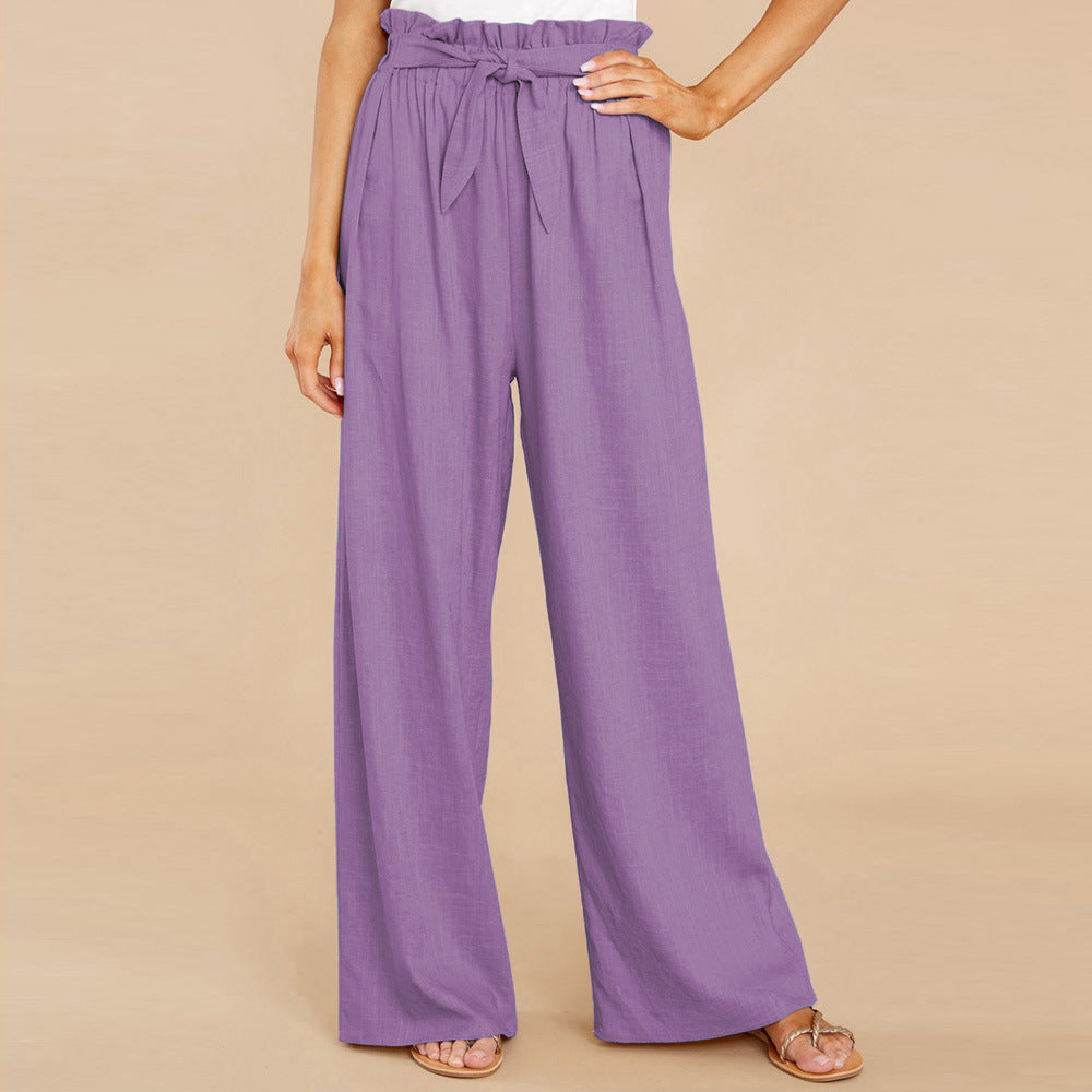 Damen nan Leinenhose mit Paperbag-Bund und weitem Bein EB