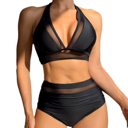 Damen Sportlicher Bikini mit transparenten Einsätzen EB