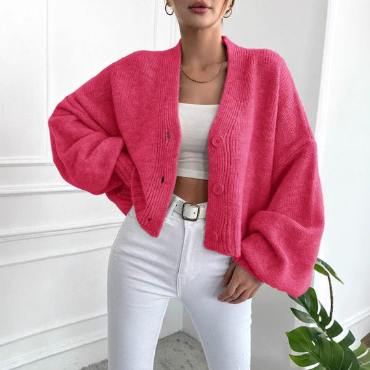 Damen Oversized Strickjacke mit Knopfdesign und weitem Schnitt EB