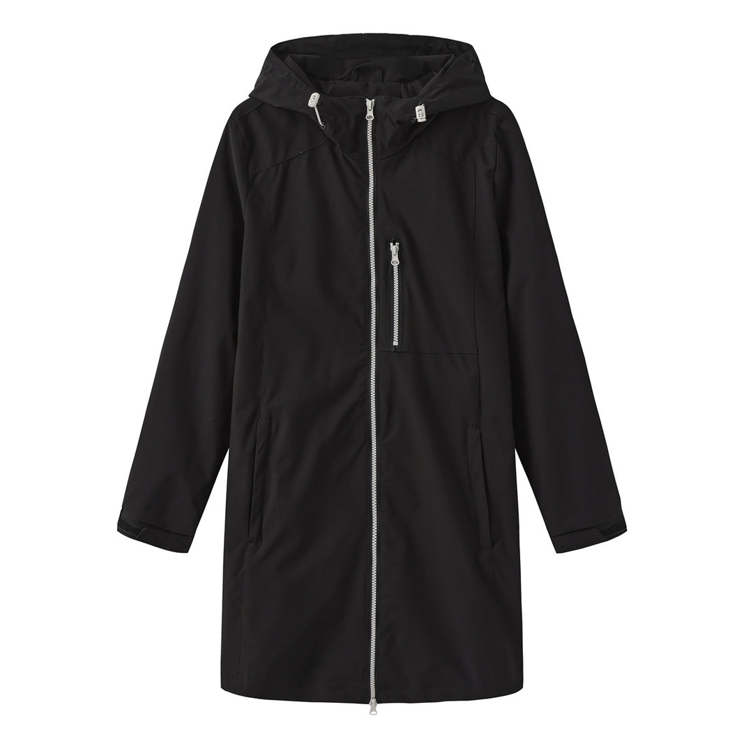 Damen nan lange schlanke Funktionsregenjacke mit durchgehendem Reißverschluss Brustreißverschlusstasche und Klettmanschetten EB