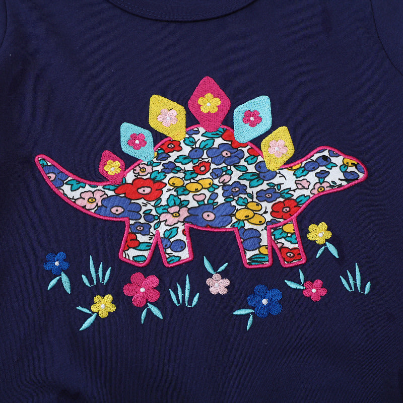 Mädchen Freizeitkleid mit originellem Dinosaurier-Stickdesign EB
