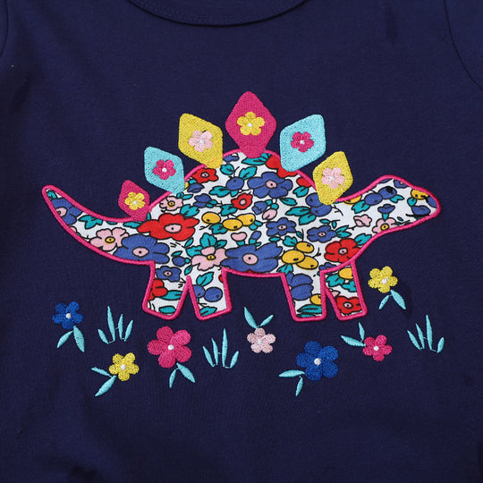 Mädchen Freizeitkleid mit originellem Dinosaurier-Stickdesign EB