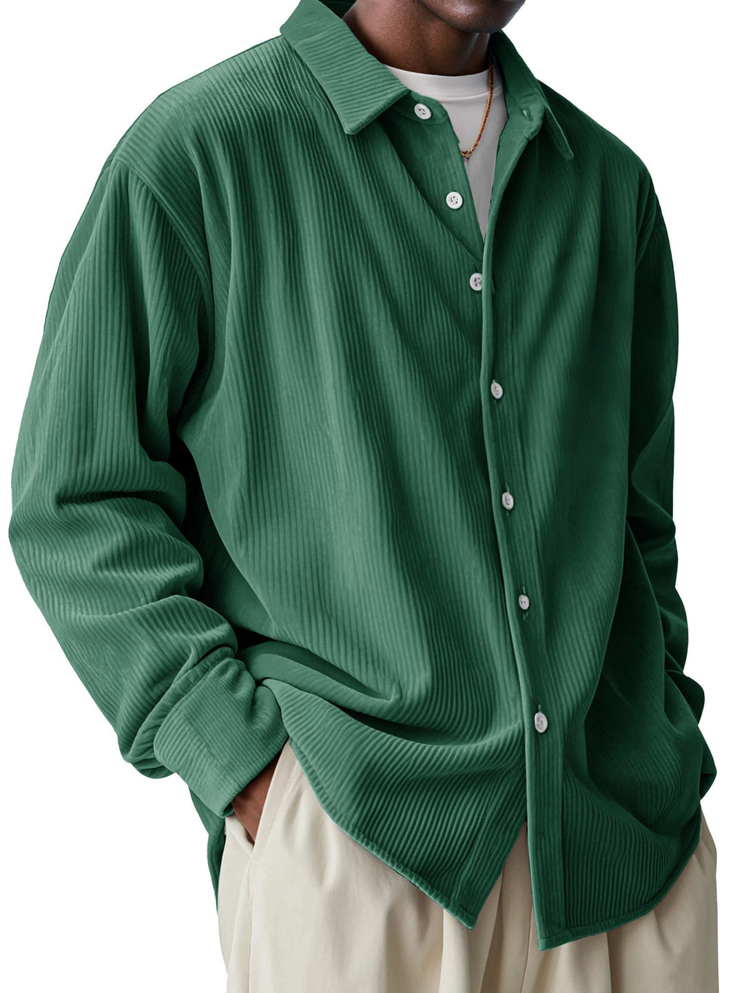 Herren nan oversized Kordhemd mit feiner Rippenstruktur und Relaxed-Fit EB