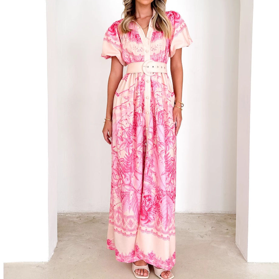 Damen Maxikleid mit floralem Print und eleganter Knopfleiste EB