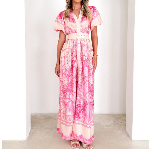 Damen Maxikleid mit floralem Print und eleganter Knopfleiste EB