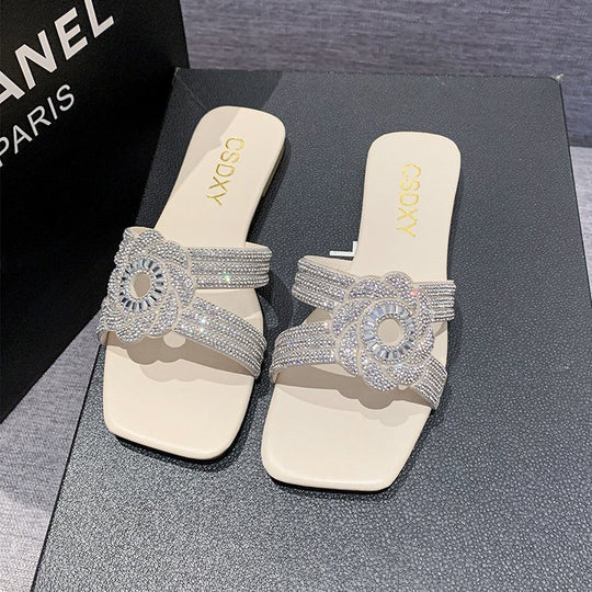 Damen elegante Sandalen mit funkelndem Blumendetail EB