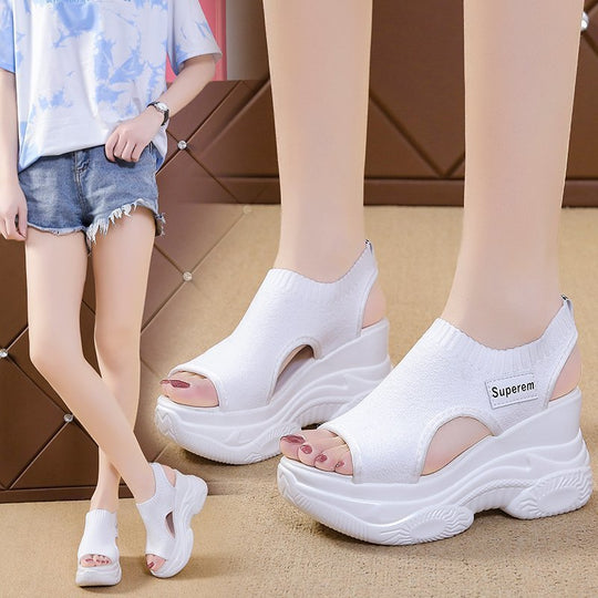 Damen nan Plateau-Sandalen mit elastischem Strickschaft und sportlicher Profilsohle EB