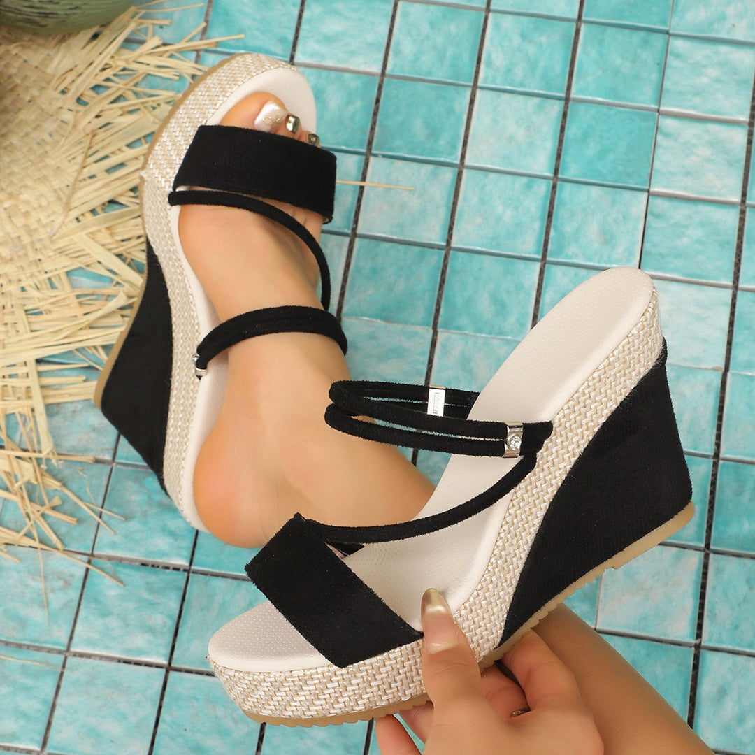 Damen Wedge-Sandalen mit geflochtenem Absatz und verstellbaren Riemen EB