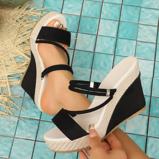 Damen Wedge-Sandalen mit geflochtenem Absatz und verstellbaren Riemen EB