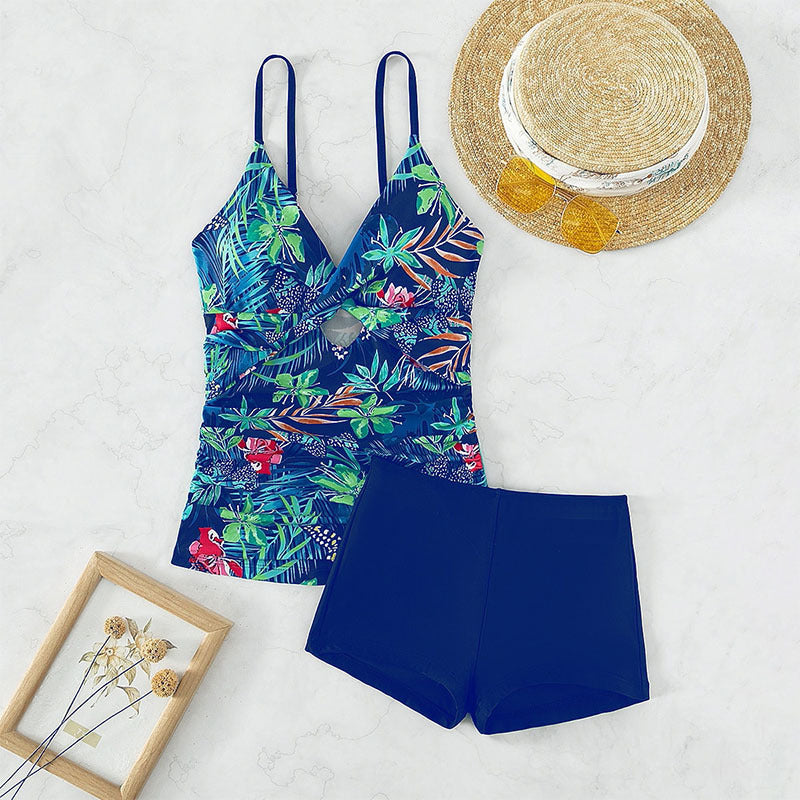 Damen Badeanzug-Set mit floralem Design und hohem Beinausschnitt EB