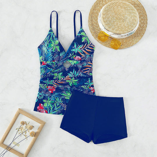 Damen Badeanzug-Set mit floralem Design und hohem Beinausschnitt EB