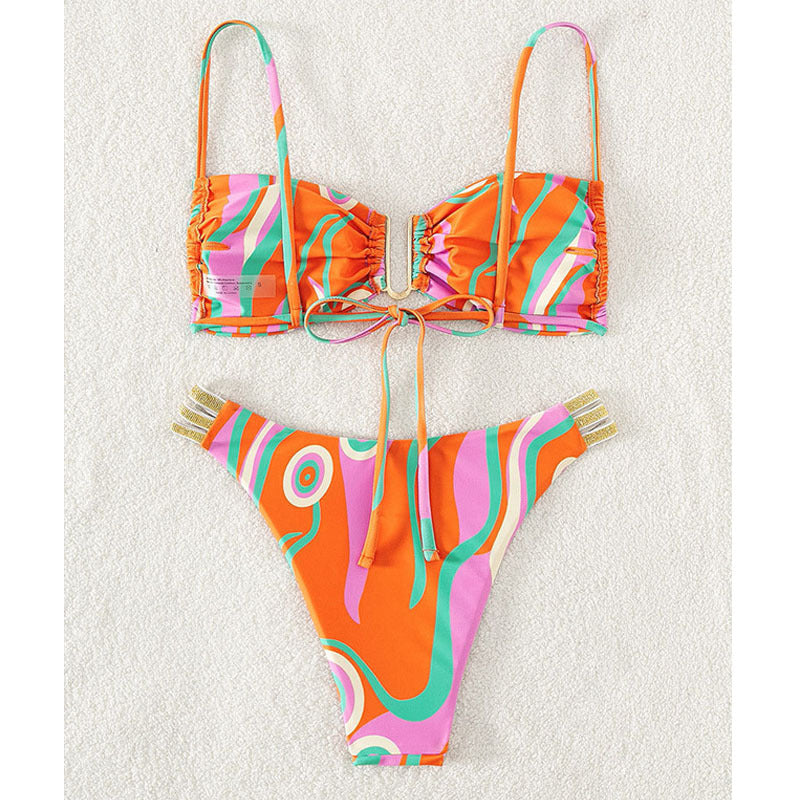 Damen Push-Up-Bikini mit verstellbaren Trägern und eleganten Goldakzenten EB