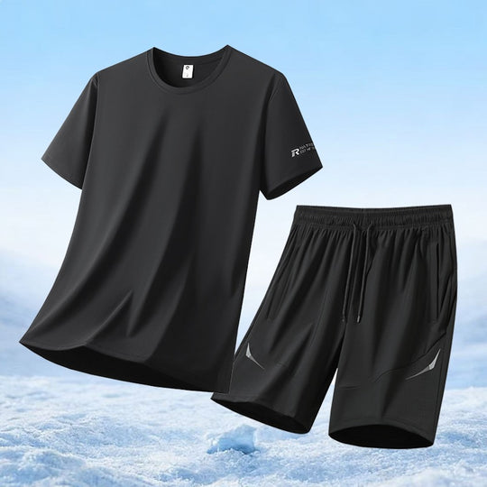 Herren nan atmungsaktives Funktionsshirt und elastische Laufshorts Sportset EB
