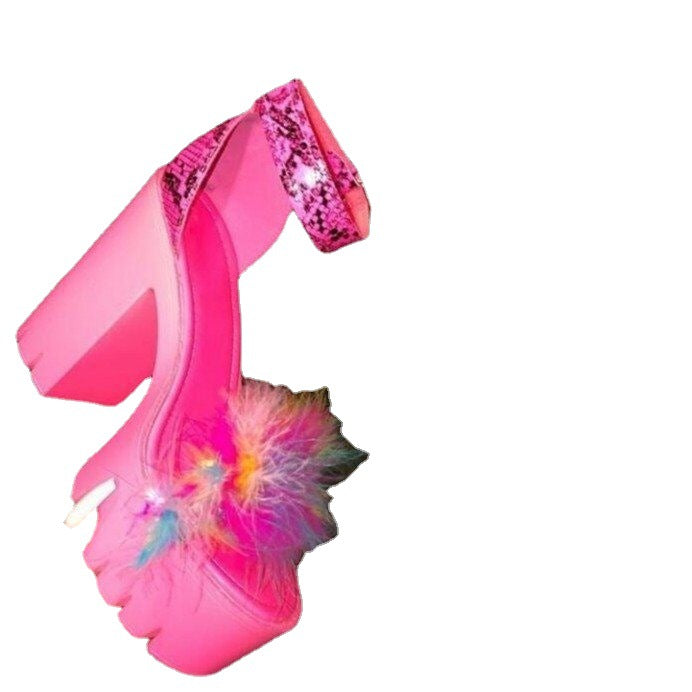 Damen Plateauschuhe mit extravagantem Feder-Detail und knalligem Design EB