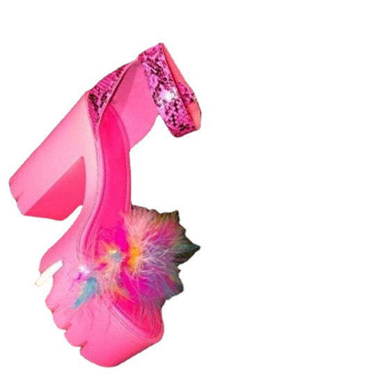 Damen Plateauschuhe mit extravagantem Feder-Detail und knalligem Design EB