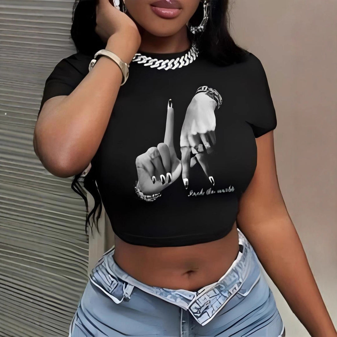 Damen Crop-Top mit künstlerischem Statement-Druck EB