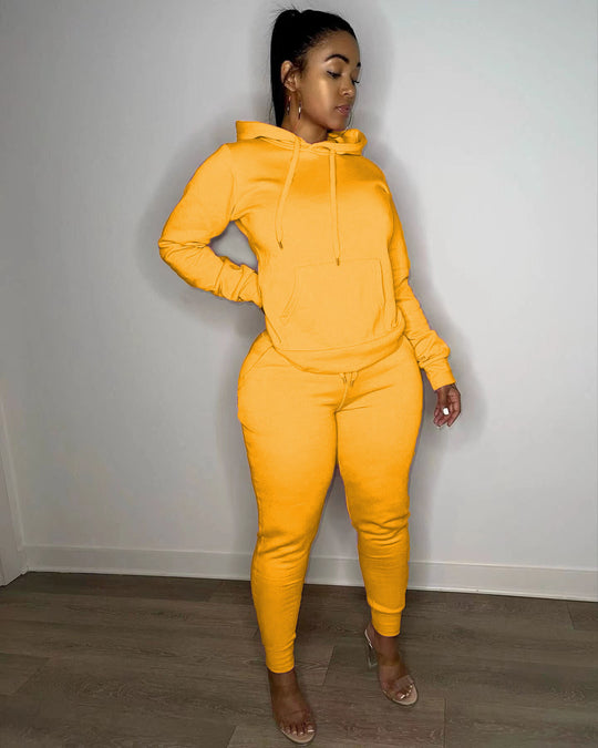 Damen nan tailliertes Hoodie- und Jogginghose-Set mit Kängurutasche, hohem Komfortbund und gerippten Knöchelbündchen EB