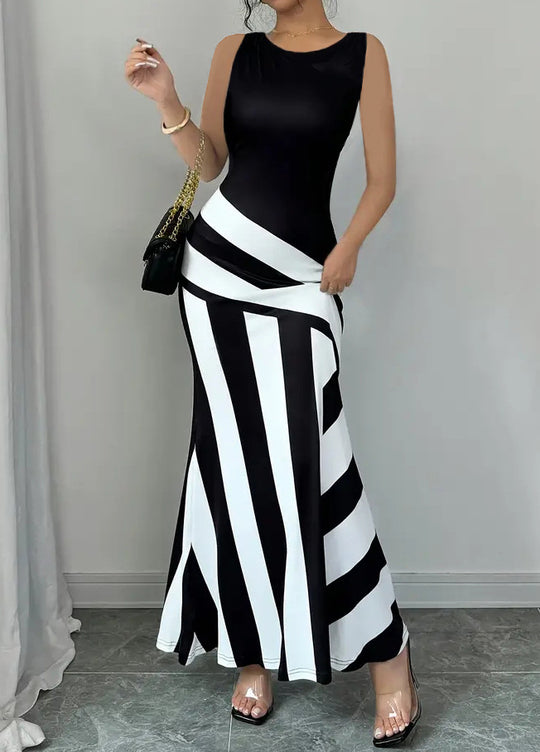 Damen Maxikleid mit stilvollem Wickel-Effekt und diagonalen Streifen EB