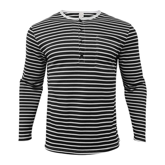 Herren Langarmshirt mit gestreiftem Design und Knopfleiste EB