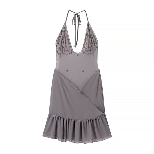 Damen Sommerkleid mit funkelnden Pailletten und voluminösem Saum EB