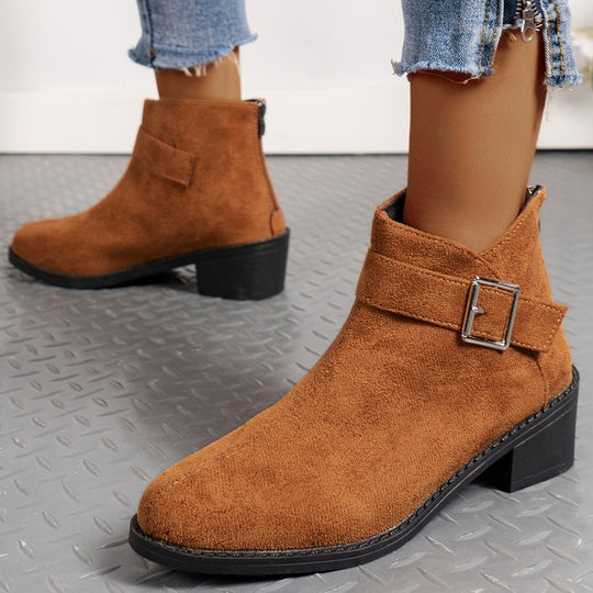 Damen Stiefeletten mit modischem Schnallen-Detail und komfortablem Blockabsatz EB