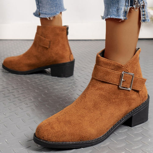 Damen Stiefeletten mit modischem Schnallen-Detail und komfortablem Blockabsatz EB