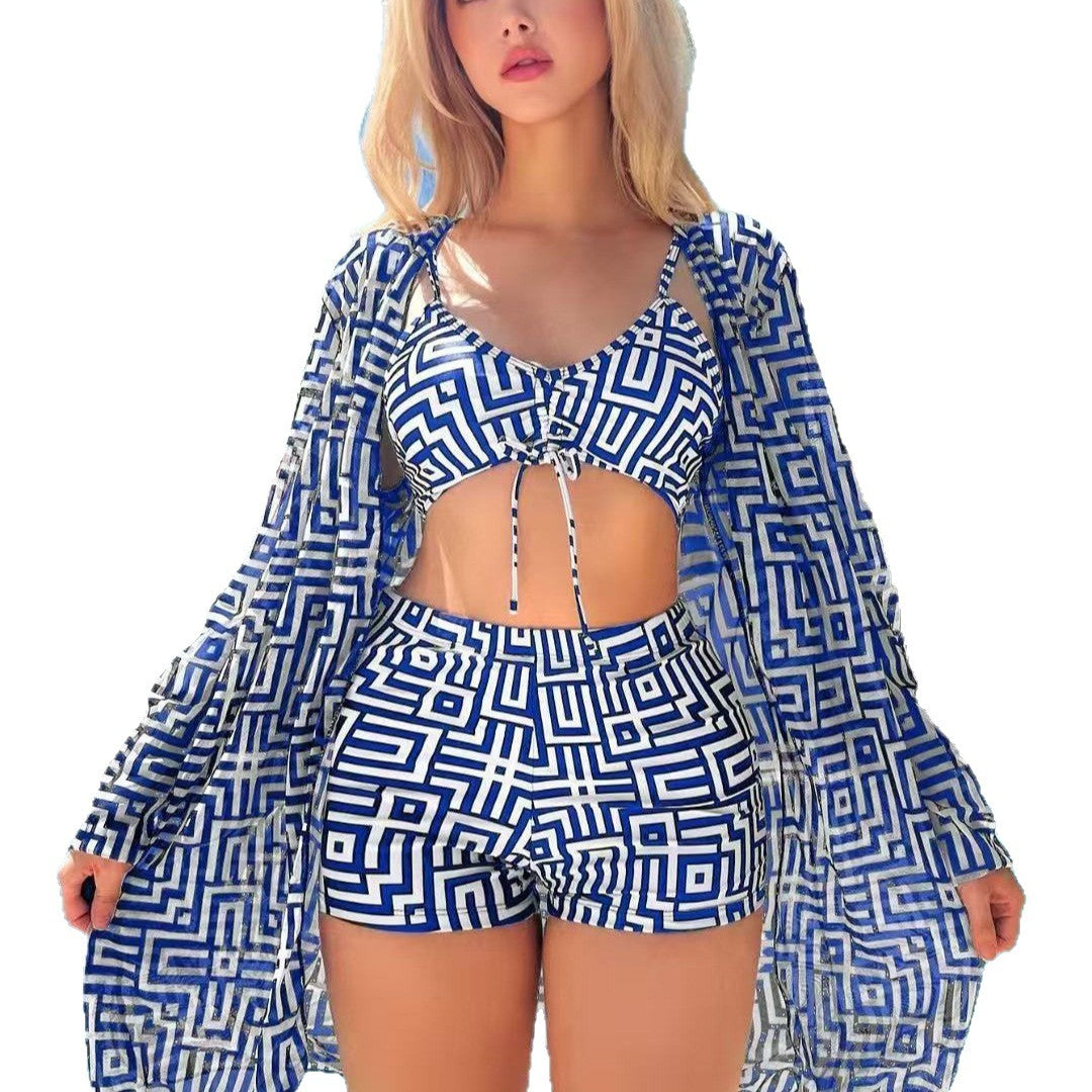Damen Bade-Set mit modischem Kimono und lässigen Shorts EB