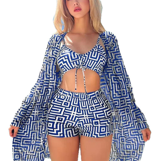 Damen Bade-Set mit modischem Kimono und lässigen Shorts EB