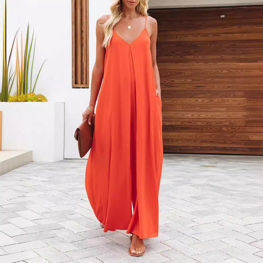 Damen Maxikleid mit v-ausschnitt und fließendem Schnitt EB