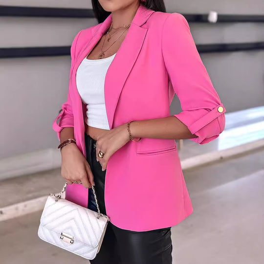 Damen klassischer Blazer mit modischen Ärmeln und seitlichen Taschen EB