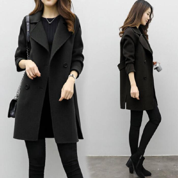 Damen eleganter langer Baumwollmantel mit doppelter Knopfleiste EB