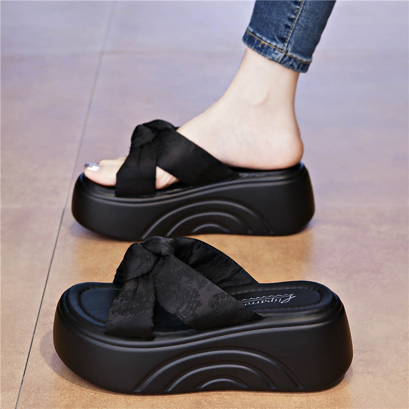 Damen Komfortable Plateau-Sandalen mit modischem Schleifen-Design EB