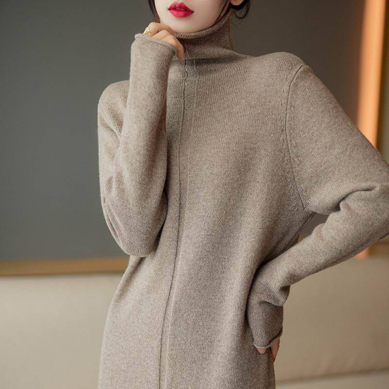 Damen Strickkleid mit hohem Kragen und eleganter Struktur EB