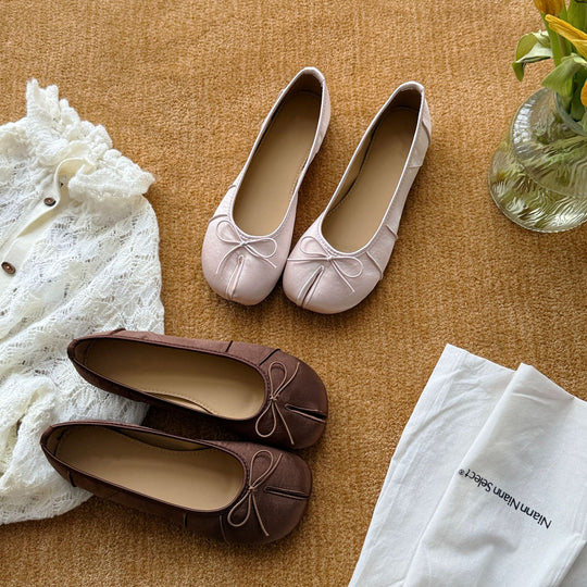 Damen Ballerinas mit modischem Schleifen-Detail und hochwertiger Oberflächenstruktur EB